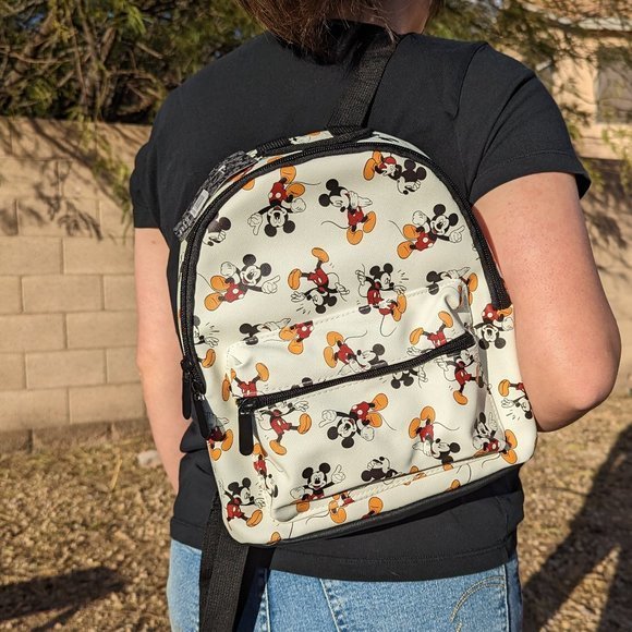 Disney Mickey Mouse Mini Faux Leather White Backpack 11" Bag - Picture 5 of 9